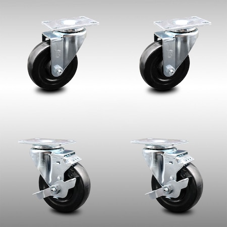 Service Caster 4 Inch SS Hard Rubber Wheel Swivel Top Plate Caster Set with 2 Brakes SCC SCC-SS20S414-HRS-2-TLB-2